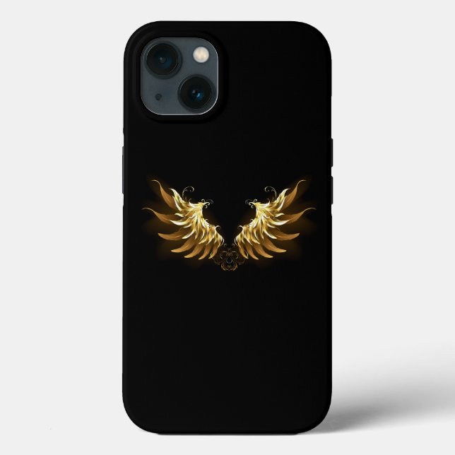 Coques Case-Mate iPhone Ailes d'Ange d'or sur arrière - plan noir (Verso)