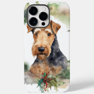 Coque Pour Pour iPhone 14 Pro Max Airedale Christmas Wreath Festive Pup