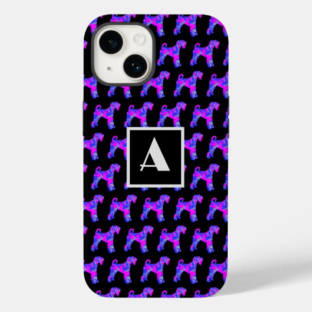 Coques Case-Mate iPhone Airedale Terrier Dog Pnk Blu Silhouette Mono Noir (Verso)