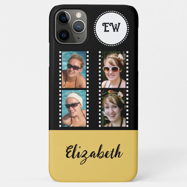 Coques Case-Mate iPhone Ajouter 4 photos initiales nom jaune et noir (Dos)