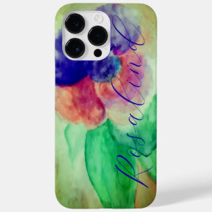 Coque Pour Pour iPhone 14 Pro Max Ajouter le nom Violet Bleu et rose Pastel Floral