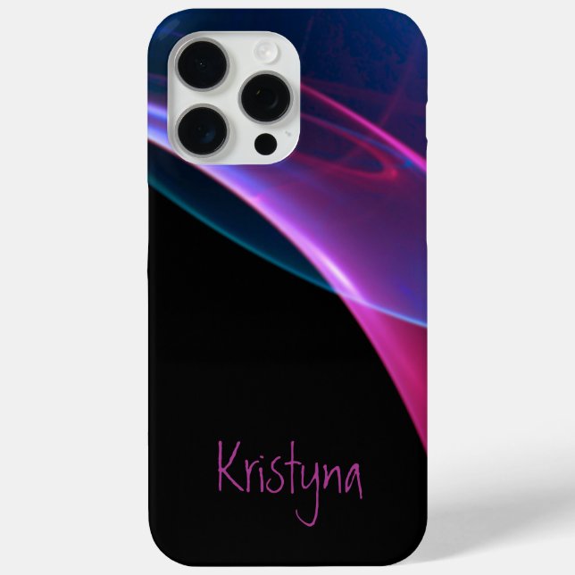 Coques Case-Mate iPhone Ajouter Un Nom Black Wispy Magent Bleu Abstrait (Verso)