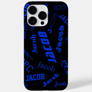 Coque Pour Pour iPhone 14 Pro Max Ajouter un nom ou un mot   Bleu et noir