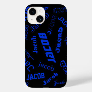 Coque Pour iPhone 14 Ajouter un nom ou un mot   Bleu et noir