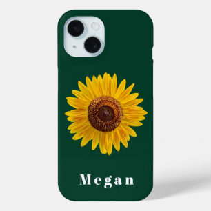 Coque Pour iPhone 15 Ajouter Votre Nom Hunter Green Yellow Sunflower
