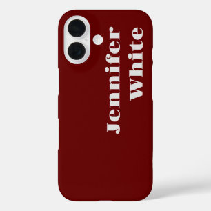 Coque Pour iPhone 16 Ajouter Votre Nom Moderne Minimaliste Plain Rouge