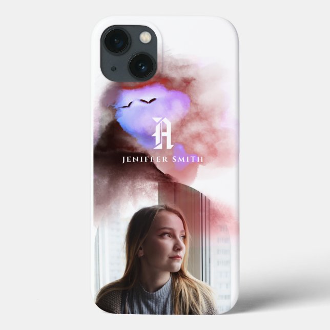 Coques Case-Mate iPhone Ajouter Votre Photo Arched Ombre Aquarelle Monogra (Verso)