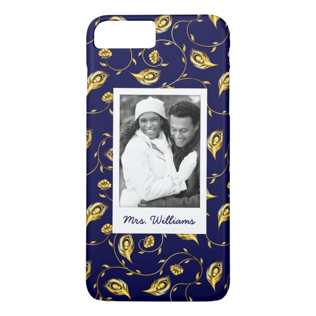 Coques Case-Mate iPhone Ajouter votre photo | Motif Peacock bleu foncé (Dos)