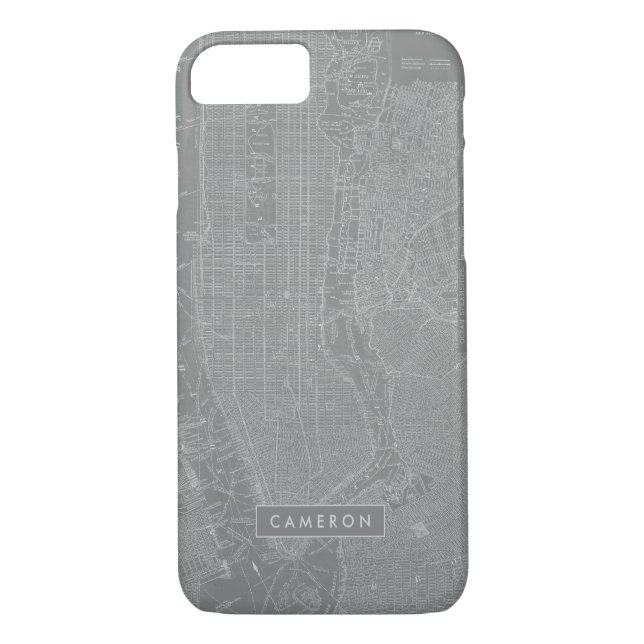 Coques Case-Mate iPhone Ajoutez votre nom | Croquis de New York City Map (Dos)
