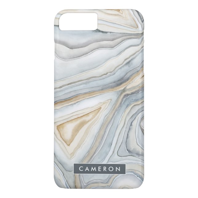 Coques Case-Mate iPhone Ajoutez votre nom | Design abstrait en marbre gris (Dos)