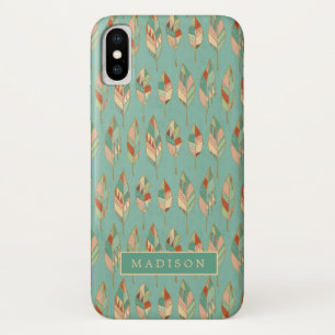 Coque iPhone X Ajoutez votre nom   Motif de plume aquarelle