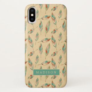 Coque iPhone X Ajoutez votre nom Motif de plumes de corail