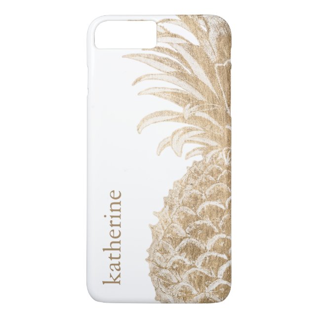Coques Case-Mate iPhone Ajoutez votre nom | Pinneapple Tropical Or (Dos)