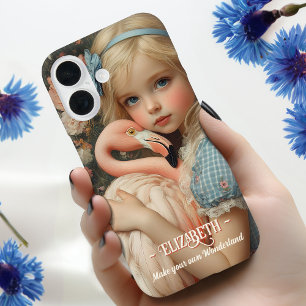 Coque Pour iPhone 16 Alice au pays des merveilles embrasse un Flamant r