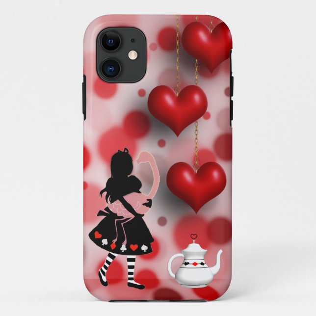 Coques Case-Mate iPhone Alice et coeurs et théière de Flamant rose (Dos)