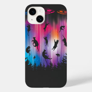 Coque Pour iPhone 14 Alien Enlèvement Chat Soucoupe volante Drôle OVNI