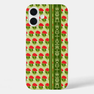 Coques iPhone 16 Plus Alien mignon à Santa Hat Motif Votre texte en glyp
