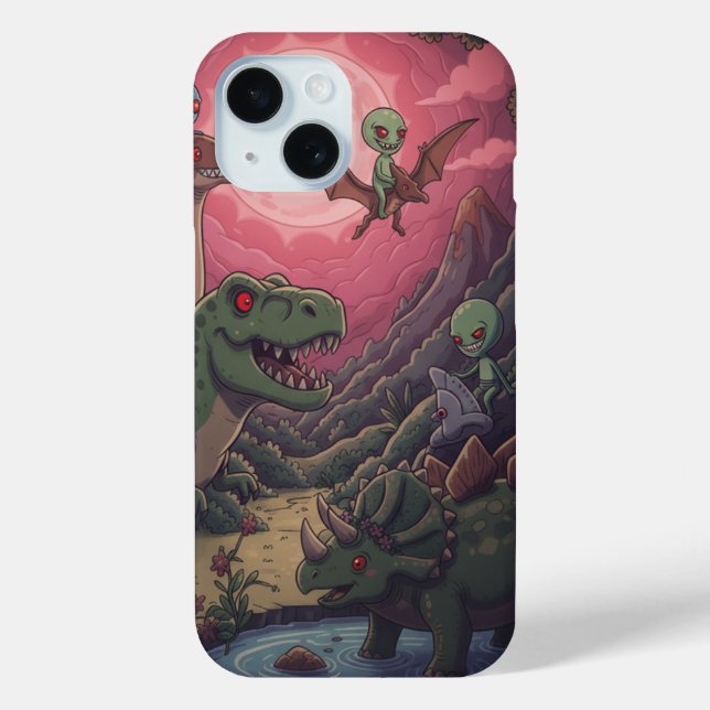 Coques Case-Mate iPhone Aliens and Dinosaurs Under Crimson Skies (Verso)