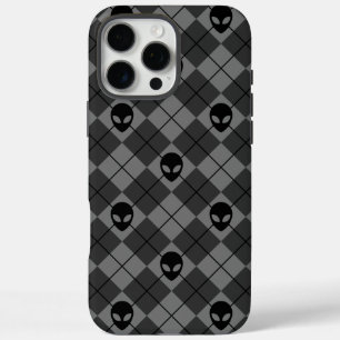 Coques iPhone 16 Pro Max Aliens têtes noir et gris Jacquard céleste Motif