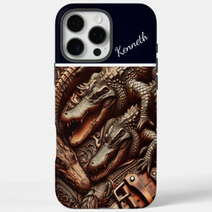 Coques iPhone 16 Pro Max Alligator Cartographie en cuir