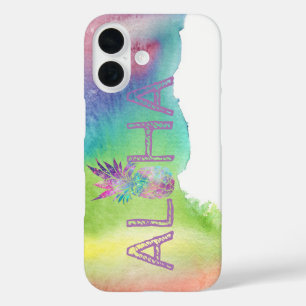Coque Pour iPhone 16 Aloha Ananas Hawaïen, Éclaboussure Aquarelle