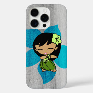 Coques iPhone 16 Pro Aloha Honeys Hawaiian Hula Girl Faux Wood Turq