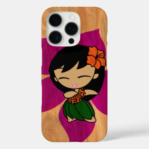Coques iPhone 16 Pro Aloha Honeys Hawaiian Hula Girl Faux Wood Violet
