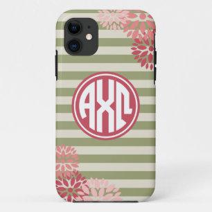 Coque iPhone 11 Alpha motif de rayure de monogramme d'Omega   de