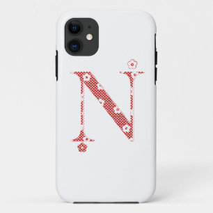 Coque iPhone 11 alphabet fleuri N (rouge et points)