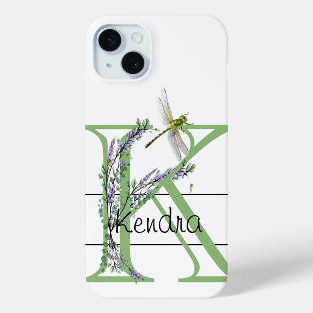 Coques Case-Mate iPhone Alphabet lettre K, aquarelle Lavender Dragonfly (Verso)