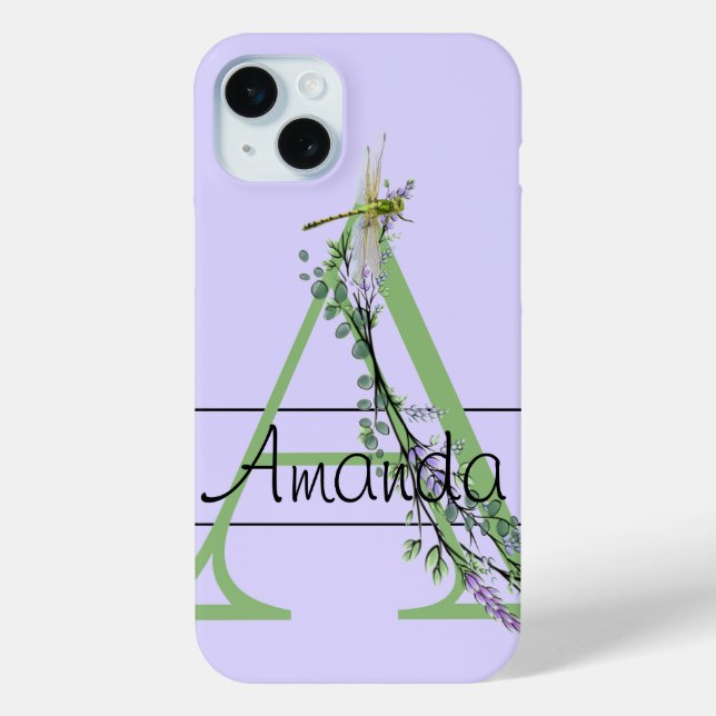 Coques Case-Mate iPhone alphabet monogramme A Lavender Eucalyptus Dragonfl (Verso)