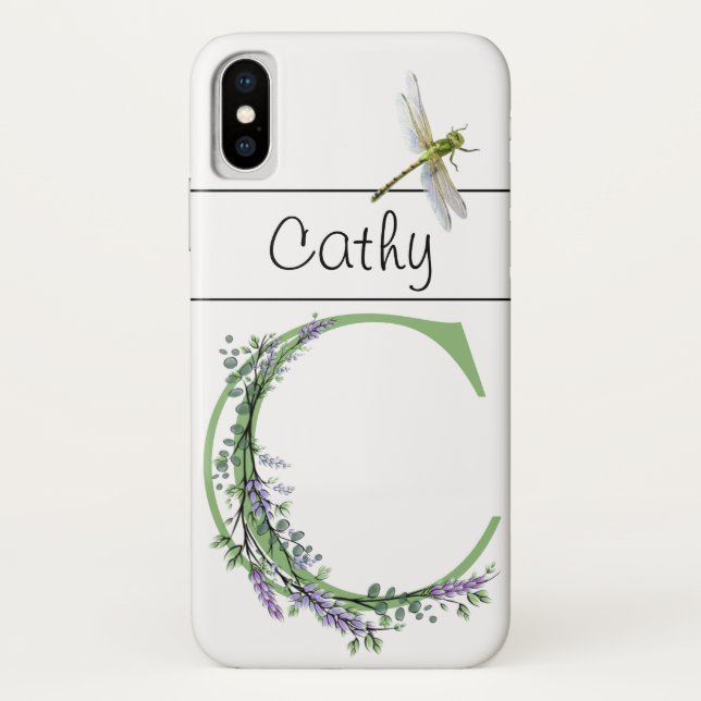 Coques Case-Mate iPhone alphabet monogramme C Lavender Eucalyptus Dragonfl (Dos)