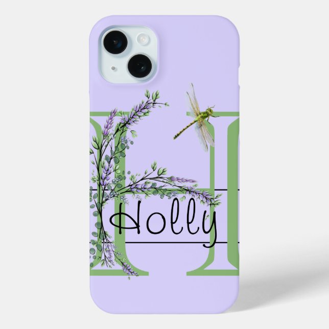 Coques Case-Mate iPhone alphabet monogramme H Lavender Eucalyptus Dragonfl (Verso)