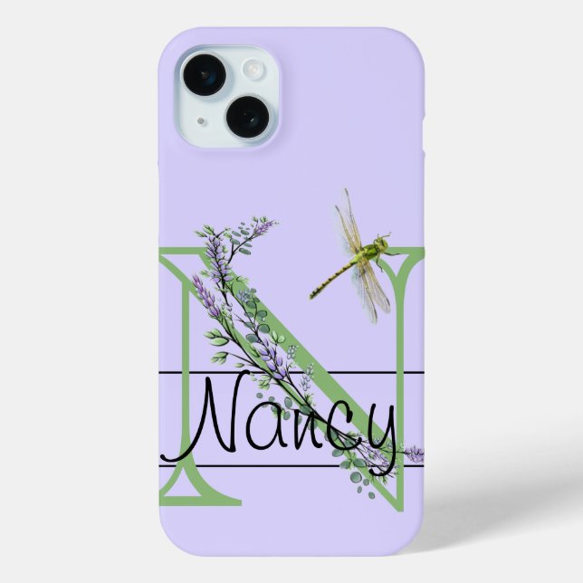 Coques Case-Mate iPhone alphabet monogramme N Lavender Eucalyptus Dragonfl (Verso)