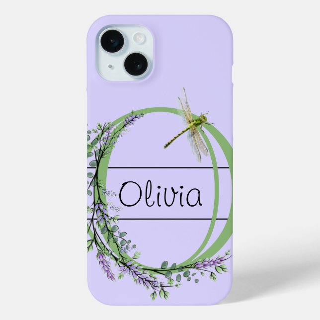 Coques Case-Mate iPhone alphabet monogramme O Lavender Eucalyptus Dragonfl (Verso)