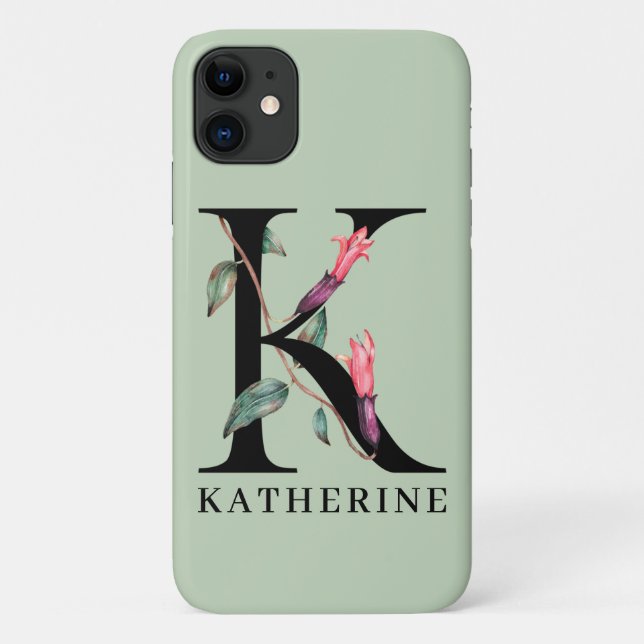Coques Case-Mate iPhone Alphabet personnalisé K Monogramme floral (Dos)
