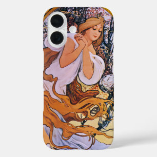 Coque Pour iPhone 16 Alphonse Mucha Saison Printanière, Art Nouveau Vin