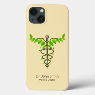Case-Mate iPhone Case Alternative Médicale Caduceus Vert Feuilles Beige