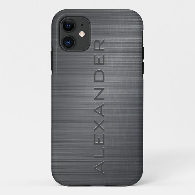 Coques Case-Mate iPhone Aluminium brossé en métal noir Look 3 Monogrammes (Dos)