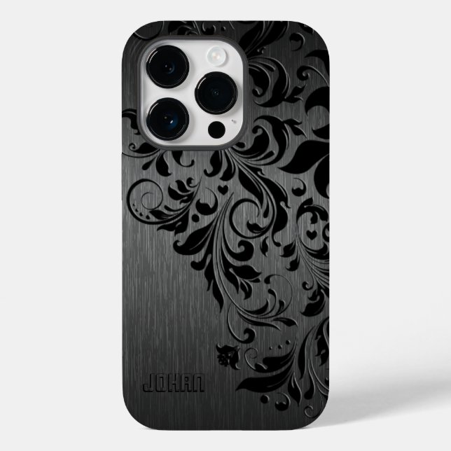 Coques Case-Mate iPhone Aluminium brossé noir métallique et dentelle noire (Verso)