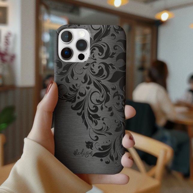 Coques Case-Mate iPhone Aluminium brossé noir métallique et dentelle noire (Créateur téléchargé)