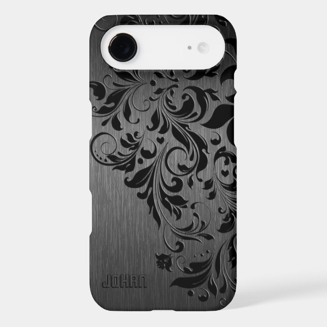 Coques Case-Mate iPhone Aluminium brossé noir métallique et dentelle noire (Verso)