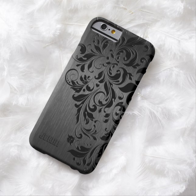 Coques Case-Mate iPhone Aluminium brossé noir métallique et dentelle noire (In Situ)