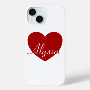 Coque Pour iPhone 15 Alyssa - Modèle Pour Votre Nom, Red Heart Love