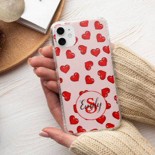 Case-Mate iPhone Case amants Coeur rouge sur Soft rose monogrammed nom