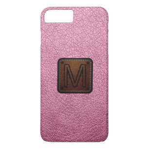 Coque iPhone 7 Plus Amaranth rose cuir look Monogramme