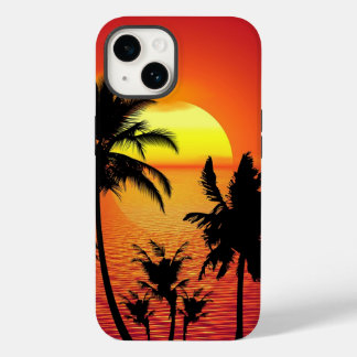 Coque Pour iPhone 14 Amazing sunset with palms on tropical beach