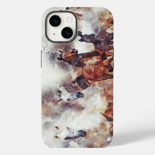 Coque Pour iPhone 14 Amazing white and bay horses in a gallop
