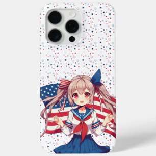 Coque iPhone 15 Pro Max Américaine patriotique fille d'anime