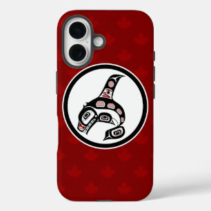 Coque Pour iPhone 16 Amérindien Red Black Vector Art Killer Whale